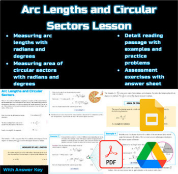 Preview of Arc Lengths and Circular Sectors Trigonometry Lesson :Google Slides :Digital
