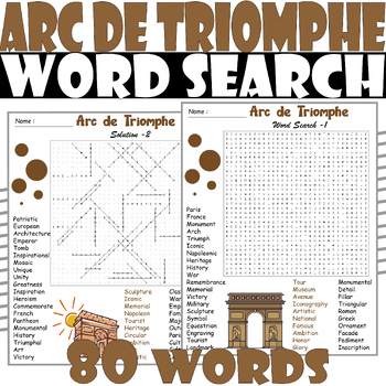 Arc de Triomphe Word Search Puzzle Arc de Triomphe Word Search Activities