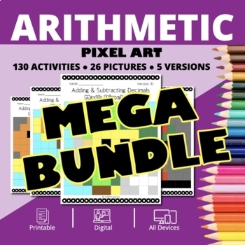 Preview of Arcade Arithmetic BUNDLE: Math Pixel Art Activities