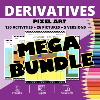 Preview of Arcade Calculus Derivatives BUNDLE: Math Pixel Art Activities