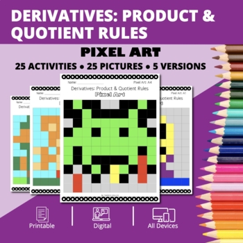 Preview of Arcade: Derivatives Product & Quotient Rules Pixel Art Activity