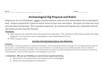 Preview of Archaeological Dig Proposal & Rubric