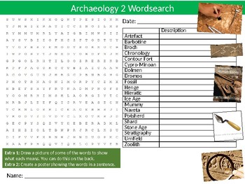 Preview of Archaeology #2 Wordsearch Puzzle Sheet Starter Activity Keywords Geology