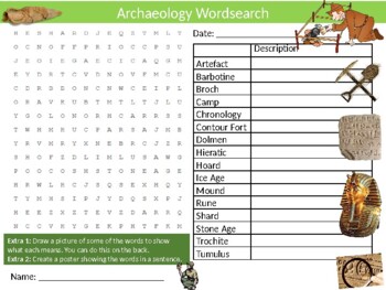 Preview of Archaeology #3 Wordsearch Puzzle Sheet Starter Activity Keywords Geology