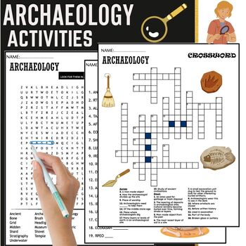 Archaeology Activities vocabulary word Scramble crossword Word search