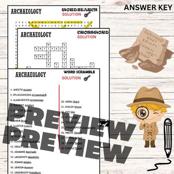 Archaeology Activities vocabulary word Scramble crossword Word search