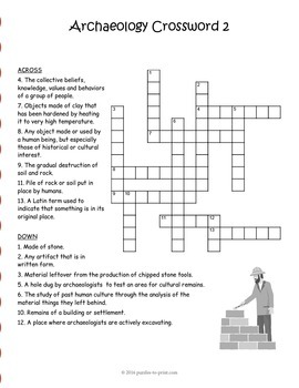 Archaeology Crossword Worksheets by Puzzles to Print TpT