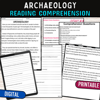 Preview of Archaeology Reading Comprehension Passage Quiz,Digital and Printable
