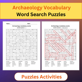 Preview of Archaeology Vocabulary Words | Word Search Puzzles Activities