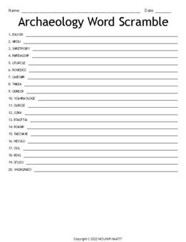 Preview of Archaeology Word Scramble - Archaeology Word Puzzle - Mind Activity