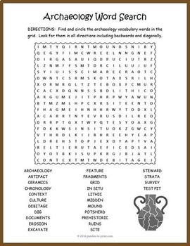 Preview of ARCHAEOLOGY Word Search Puzzle Worksheet Activity