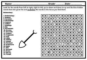 Preview of Archaeology, Word Search Worksheet, Social Studies No Prep Sub Plan