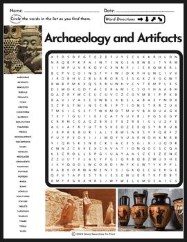 Preview of Archaeology and Artifacts Word Search Puzzle