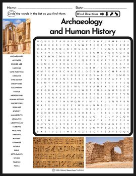 Preview of Archaeology and Human History Word Search Puzzle