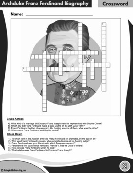 Archduke Franz Ferdinand Biography Worksheet and Crossword Activity Pack