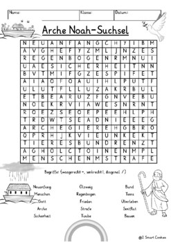 Preview of Arche Noah Suchsel Buchstabengitter Religion German Deutsch Word Search