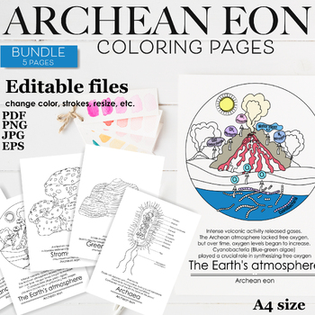 Preview of Archean Eon Coloring Pages Bundle: Stromatolites, Archaea, Atmosphere, etc