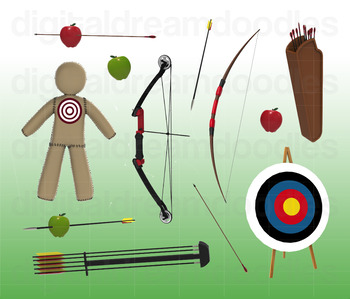 Preview of Archery Clipart - Archer Bow and Arrow Digital Graphics