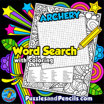Preview of Archery Word Search Puzzle Activity with Coloring | Sport Wordsearch