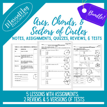 Preview of Arcs, Chords, & Sectors of Circles - 5 lessons w/2 quizzes, 2 rev & 5 tests