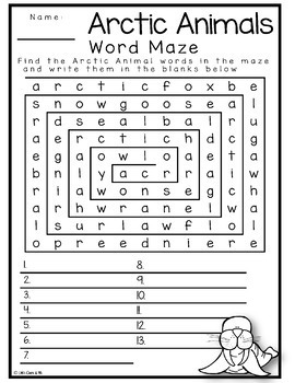 Arctic Animal Puzzles Word Search Crossword by Little Ones And Me