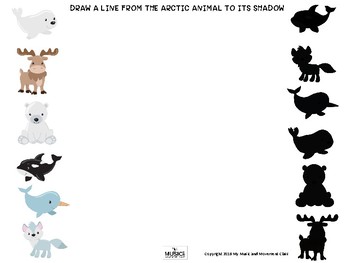 Arctic Animals Shadow Matching Worksheet for Kids