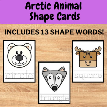 Preview of Arctic Animal Shape Vocab Cards - Preschool Shapes Go Fish or Memory