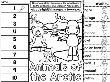 Arctic Animals ABC Order Cut and Paste FREEBIE: Level 2 by More than
