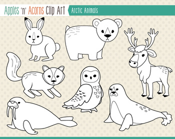 Arctic Animals Clip Art - color and outlines by Apples 'n' Acorns