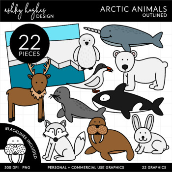 Arctic Animals Clipart - Outlined by Ashley Hughes Design | TPT