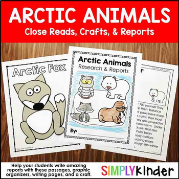 Preview of Arctic Animals Unit Kindergarten Research w/ Crafts, Close Reads, & Writing