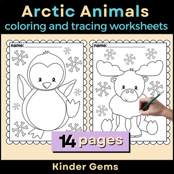Arctic Animal Coloring and Tracing Worksheets for Kids by Kinder Gems Store