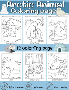 Arctic Animals Coloring page|winter animals| Coloring page for kid