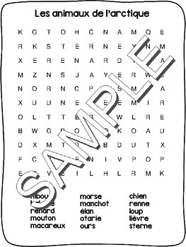 Arctic Animals / Les animaux de l'arctique - FRENCH - Word Search and Cross  Word
