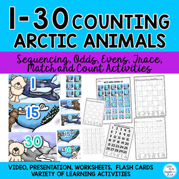 Preview of Arctic Animals Math Count to 30 Activities: 1-30, Odds, Evens, Trace PreK-K