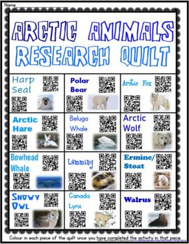 Preview of Arctic Animals Research Quilt - NO PREP (Distance Learning)