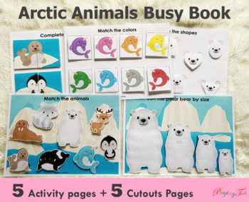 Preview of Arctic Animals Toddler Busy Book, Learning Binder, Fun Quiet Book, Winter Themed