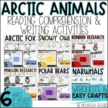 Preview of Arctic Animals Webquests - Reading Comprehension, Writing Activities & Crafts
