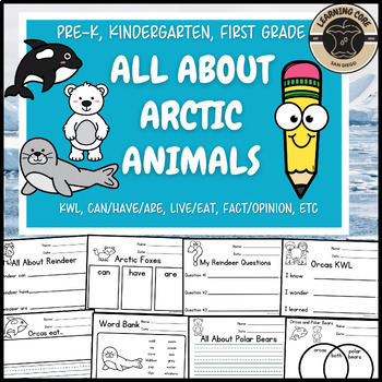 Preview of Arctic Animals Writing Bundle Arctic Unit Winter PreK Kindergarten First TK UTK