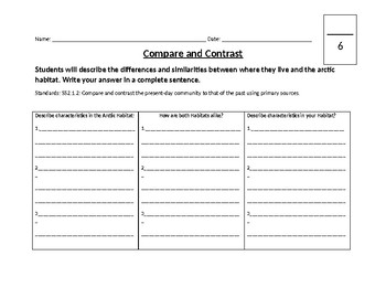 Preview of Arctic Animals and My Habitat Compare Contrast