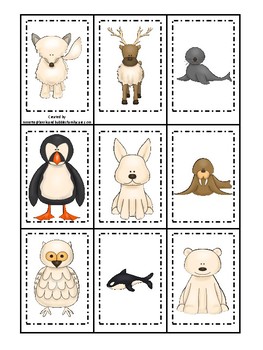 Preview of Arctic Animals Themed Memory Matching Printable Preschool Curriculum Game.