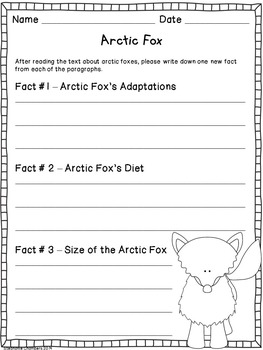 Arctic Fox Informational Text: Main Idea, Comprehension Questions, Facts