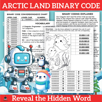 Preview of Arctic Land Binary Code: Learn Binary Code Through Coloring-Reveal The Word