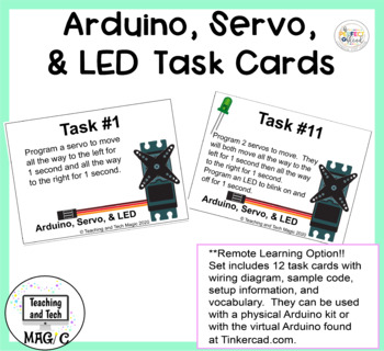 Preview of Arduino, Servo, & LED Makerspace Task Cards for Face-to-Face and Remote Learning