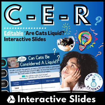 Preview of Are Cats Liquid | Fun CER Lesson | Editable Interactive Lesson Slides + Key