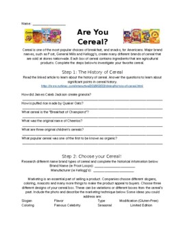 Preview of Are You Cereal? (Food Science Activity, Agriculture or FCS)