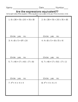 Are the expressions equivalent? *Editable by Teaching Tank | TPT