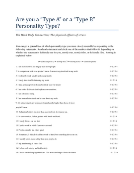 Preview of Are you a Type A or Type B Personality Type?