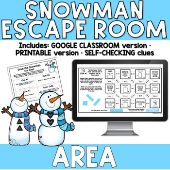 Preview of Area (3.MD.5, 3.MD.6, & 3.MD.7) WINTER SNOWMAN ESCAPE ROOM