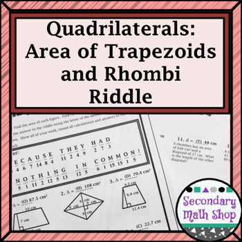Preview of Area -  Area of Trapezoids and Rhombi Riddle Worksheet